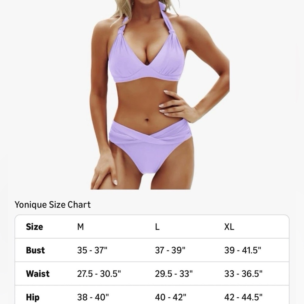 Yonique Women Two Piece Bathing Suit Push Up Bikini Set Halter Swimsuit Purple L - Picture 3 of 6